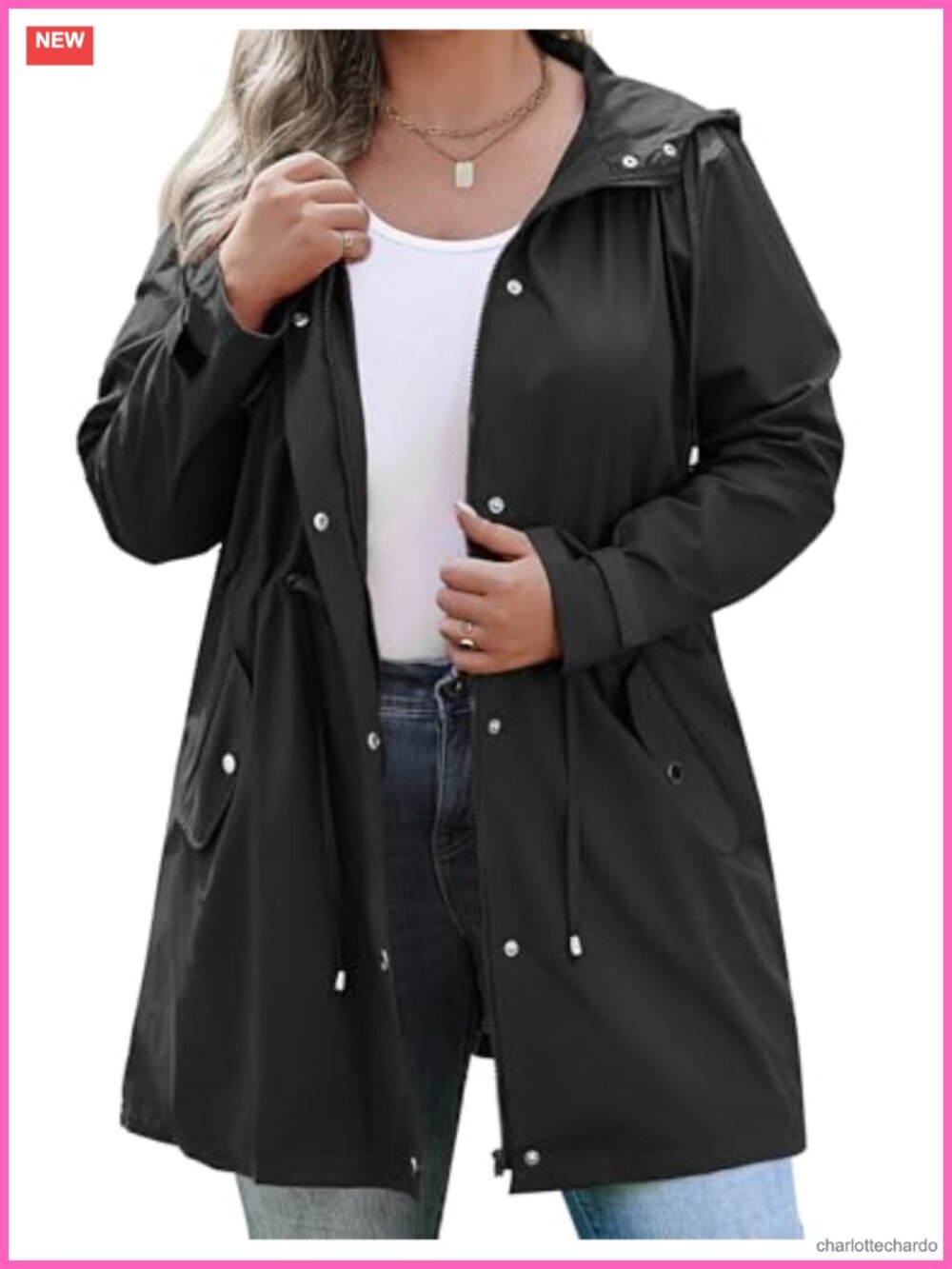 Plus Size Waterproof Rain Jacket with Hood Lightweight Packable Outdoor